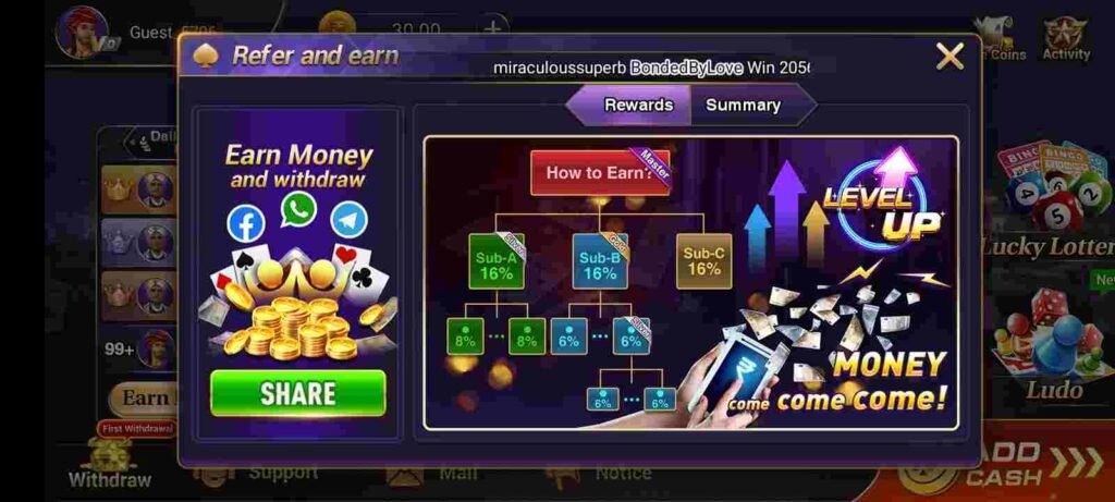 Refer And Earn Money In IZ Casino Apk
